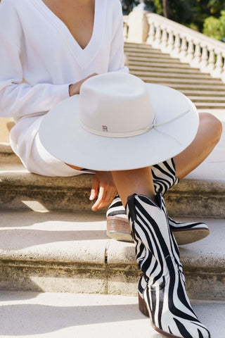 Sombrero Fieltro Ala Ancha Canotier Torino Blanco Roto