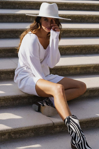 Sombrero Fieltro Ala Ancha Canotier Torino Blanco Roto