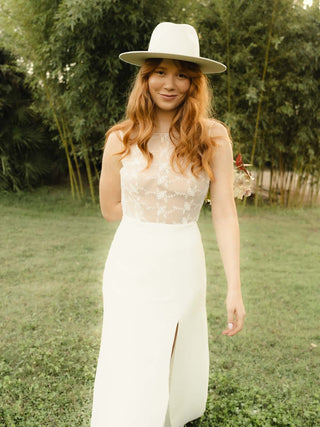 Sombrero para Novia Elegante, 100% Fieltro de Lana en Color Blanco Roto