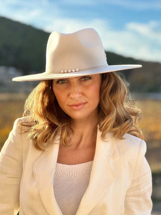 Sombrero de Fieltro para Mujer, 100% Lana en Color Blanco Roto - Raceu Htas