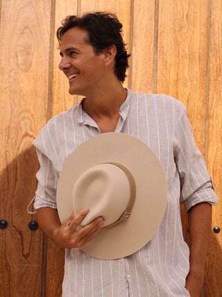 Sombrero Borsalino Beige en 100% Fieltro de Lana con Cinta Grosgain al Tono -Sombreros Hombre - Raceu Hats