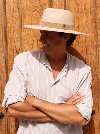 Sombrero Borsalino Beige en 100% Fieltro de Lana con Cinta Grosgain al Tono -Sombreros Hombre - Raceu Hats