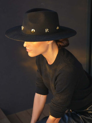 Sombrero Mujer Negro de Fieltro de Lana con Ala Media - Ala de 9,5 cm y copa de 10 cm - Raceu Hats