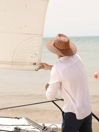 Sombrero Hombre Ala Media Paja de Trigo Marrón CALYPSO - Ala de 8,5 cm y copa de 10 cm - Raceu Hats