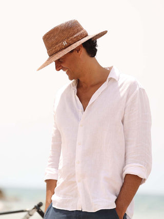 Sombrero Hombre Ala Media Paja de Trigo Marrón CALYPSO - Ala de 8,5 cm y copa de 10 cm - Raceu Hats