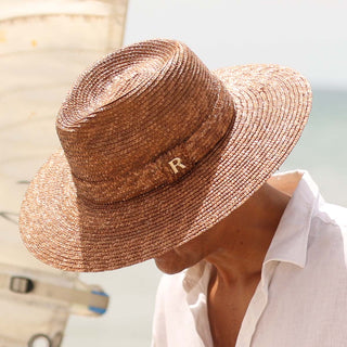 Sombrero Hombre Ala Media Paja de Trigo Marrón CALYPSO - Ala de 8,5 cm y copa de 10 cm - Raceu Hats