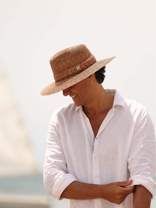 Sombrero Hombre Ala Media Paja de Trigo Marrón CALYPSO - Ala de 8,5 cm y copa de 10 cm - Raceu Hats
