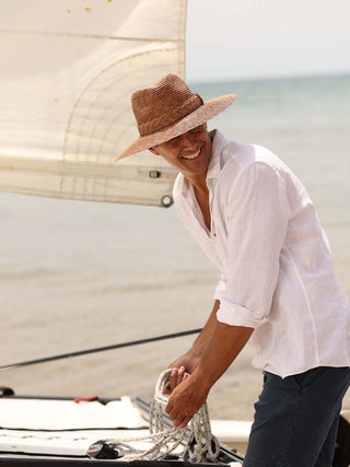 Sombrero Hombre Ala Media Paja de Trigo Marrón CALYPSO - Ala de 8,5 cm y copa de 10 cm - Raceu Hats