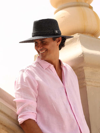 Sombrero Hombre Ala Media Paja de Trigo Negro CALYPSO - Ala de 9,5 cm y copa de 10 cm - Raceu Hats