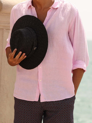 Sombrero Hombre Ala Media Paja de Trigo Negro CALYPSO - Ala de 9,5 cm y copa de 10 cm - Raceu Hats