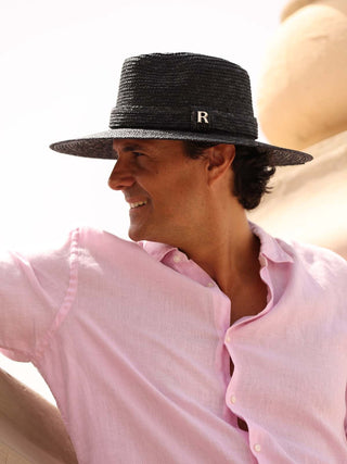 Sombrero Hombre Ala Media Paja de Trigo Negro CALYPSO - Ala de 9,5 cm y copa de 10 cm - Raceu Hats