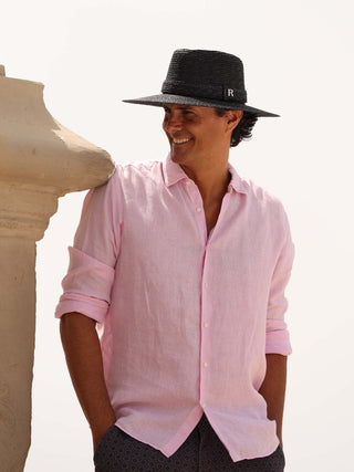 Sombrero Hombre Ala Media Paja de Trigo Negro CALYPSO - Ala de 9,5 cm y copa de 10 cm - Raceu Hats