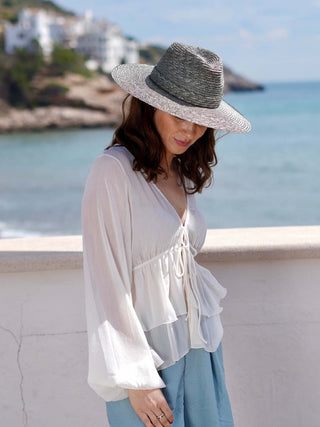 Sombrero Paja Natural Ala Media CALYPSO AQUA - ¡Protección solar con elegancia! - Ala de 9 cm y copa de 10 cm - Raceu Hats