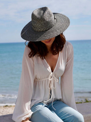 Sombrero Paja Natural Ala Media CALYPSO AQUA - ¡Protección solar con elegancia! - Ala de 9 cm y copa de 10 cm - Raceu Hats