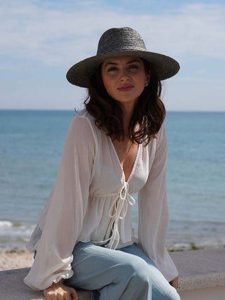 Sombrero Paja Natural Ala Media CALYPSO AQUA - ¡Protección solar con elegancia! - Ala de 9 cm y copa de 10 cm - Raceu Hats