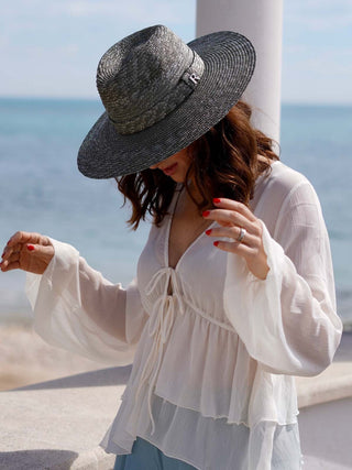 Sombrero Paja Natural Ala Media CALYPSO AQUA - ¡Protección solar con elegancia! - Ala de 9 cm y copa de 10 cm - Raceu Hats