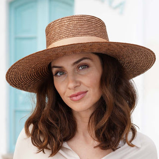 Sombrero Canotier Ala Ancha de Paja - Sombrero de mujer con alma mediterránea - Ala de 11 cm y copa de 10 cm - Raceu Hats