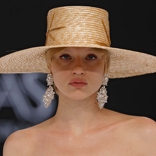 Sombrero de Novia Canotier Color Natural - paja de trigo 100% natural - Ala de 15 cm y copa de 10,5 cm - Raceu Hats