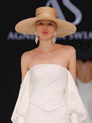 Sombrero de Novia Canotier Color Natural - paja de trigo 100% natural - Ala de 15 cm y copa de 10,5 cm - Raceu Hats