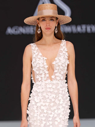 Sombrero Novia Canotier Ala Ancha - Estilo Mediterráneo y Elegancia Atemporal  - Ala de 11 cm y copa de 10 cm - Raceu Hats