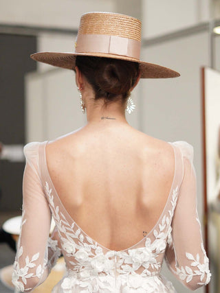 Sombrero Novia Canotier Ala Ancha - Estilo Mediterráneo y Elegancia Atemporal  - Ala de 11 cm y copa de 10 cm - Raceu Hats