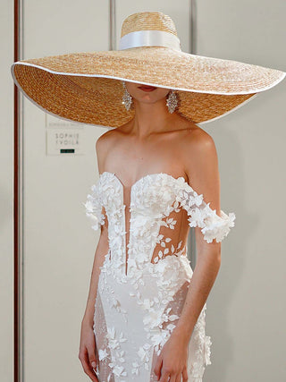 Sombrero Novia Ala XXXL SOFIA - Estilo Mediterráneo y Elegancia Atemporal  - Ala de 30 cm y copa de 10 cm - Raceu Hats