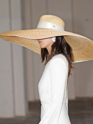 Sombrero Pamela Mujer SOFIA - Diseño Exclusivo de Ala Extra Ancha - Ala de 30 cm y copa de 10 cm - Raceu Hats
