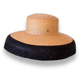 Sombrero Boda Trenzado en Paja de Trigo con Elegante Ala Ancha Bicolor - Ala de 20 cm y copa de 10 cm - Raceu Hats