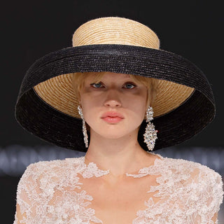 Sombrero Boda Trenzado en Paja de Trigo con Elegante Ala Ancha Bicolor - Ala de 20 cm y copa de 10 cm - Raceu Hats