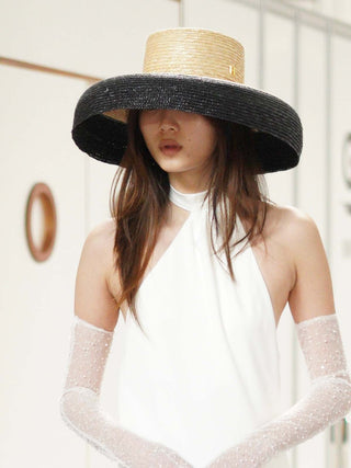 Sombrero Boda Trenzado en Paja de Trigo con Elegante Ala Ancha Bicolor - Ala de 20 cm y copa de 10 cm - Raceu Hats