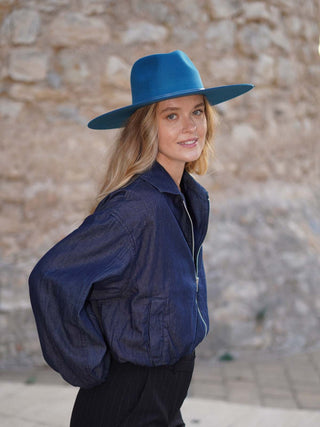 Sombrero Fedora Mujer Jeans GAUDI - Artesanía Hecha en España, Fieltro de Lana Premium - Ala de 11,5 cm y copa de 10 cm - Raceu 