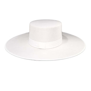Sombrero Canotier Fieltro Lana Blanco - Artesanía Hecha en España, Fieltro de Lana Premium - Ala de 11,5 cm y copa de 10 cm - Ra