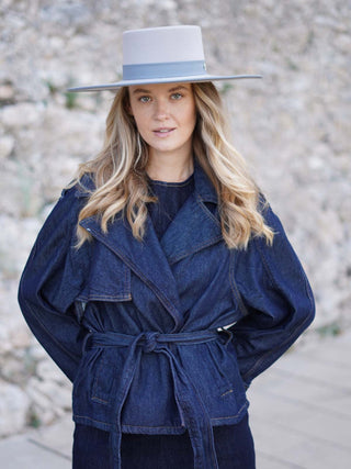 Sombrero Canotier Fieltro Lana Gris Perla BARI