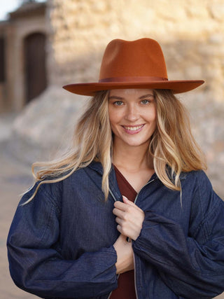 Sombrero Fedora Ala Rígida Amber MODENA - Fedora de Fieltro Hecho en España - Ala de 9 cm y copa de 11 cm - Raceu Hats