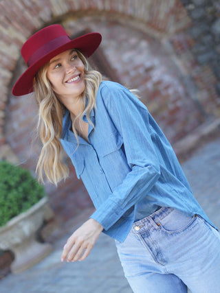 Sombrero Canotier Ala Ancha Rojo - Artesanía Hecha en España, Fieltro de Lana Premium - Ala de 9 cm y copa de 10 cm - Raceu Hats