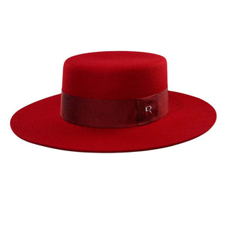 Sombrero Canotier Ala Ancha Rojo - Artesanía Hecha en España, Fieltro de Lana Premium - Ala de 9 cm y copa de 10 cm - Raceu Hats