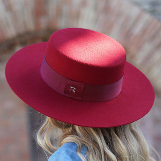 Sombrero Canotier Ala Ancha Rojo - Artesanía Hecha en España, Fieltro de Lana Premium - Ala de 9 cm y copa de 10 cm - Raceu Hats