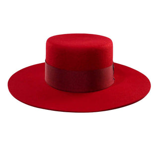 Sombrero Canotier Ala Ancha Rojo - Artesanía Hecha en España, Fieltro de Lana Premium - Ala de 9 cm y copa de 10 cm - Raceu Hats
