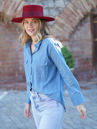 Sombrero Canotier Ala Ancha Rojo - Artesanía Hecha en España, Fieltro de Lana Premium - Ala de 9 cm y copa de 10 cm - Raceu Hats