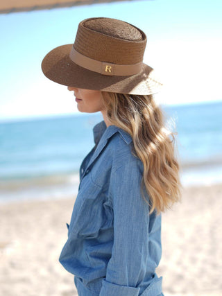 Sombrero Mujer Paja de Papel Marrón - Estilo Mediterráneo y Elegancia Atemporal  - Ala de 9 cm y copa de 9 cm - Raceu Hats