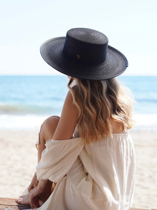 sombrero negro rafia natural, sombrero de mujer color negro de verano