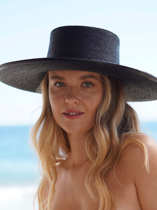 sombrero ala ancha canotier negro mujer