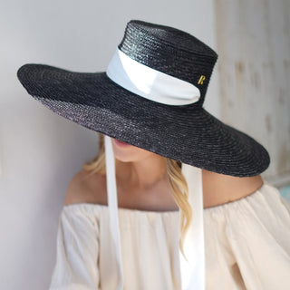 Sombrero canotier negro AGATHA paja natural ala ancha mujer