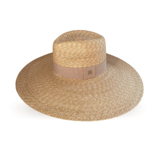 Sombrero Belair Ala Ancha de Paja Cosida decorado con Cinta Beige - Raceu Hats