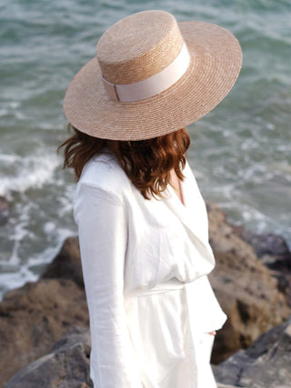 Sombrero Canotier Ala Ancha Champagne LIRIA - Raceu Hats