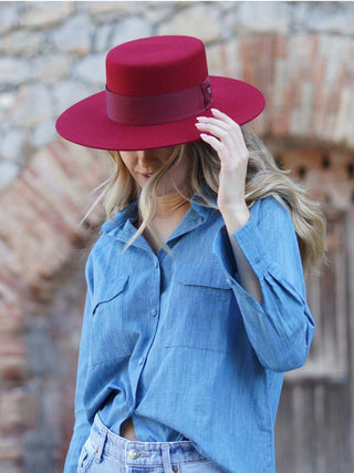 Sombrero Canotier Ala Ancha Rojo FLORENCE - Raceu Hats