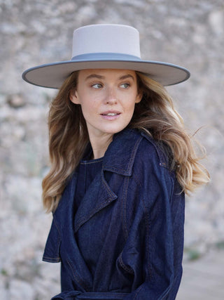 Sombrero Canotier Fieltro Lana Gris Perla BARI - Raceu Hats