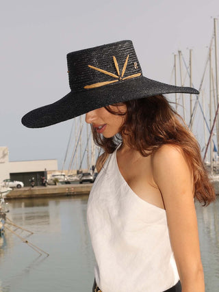 Sombrero Canotier Negro Ala Ancha GOLDIE - Raceu Hats