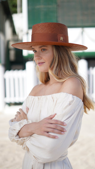 Sombrero Canotier PADUA Panamá color Caramel - Raceu Hats