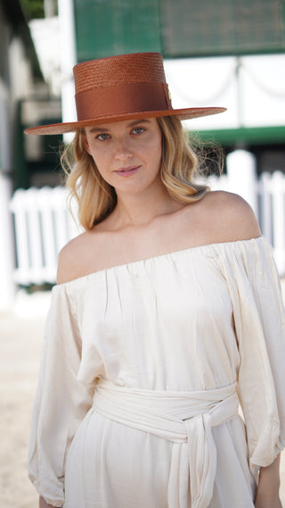 Sombrero Canotier PADUA Panamá color Caramel - Raceu Hats